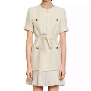 Sandro Joana Belted Pleated-Hem Dress